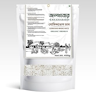 JOLKHABAR | GOBINDO BHOG RICE | GOBINDOBHOG CHAL | GOBINDABHOG CHAWAL | Bengali Aromatic Short Grain | GI Tagged Rice | Perfect for Bhog, Khichuri, Payesh & Pulao | Taste of Bengal | 450g Pack