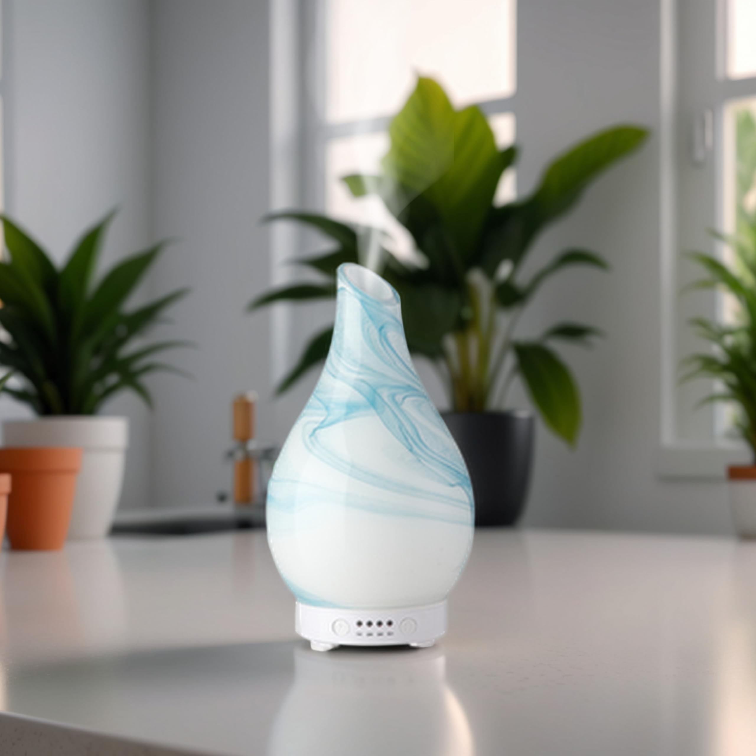 Zen’Arôme Diffuseur Huile Essentielle Yangtsé – Diffuseur Ultrasonique Aromathérapie à Froid - Diffuseur Électrique Humidificateur – Verrerie avec Motif Décoratif et Éclairage LED Personnalisable