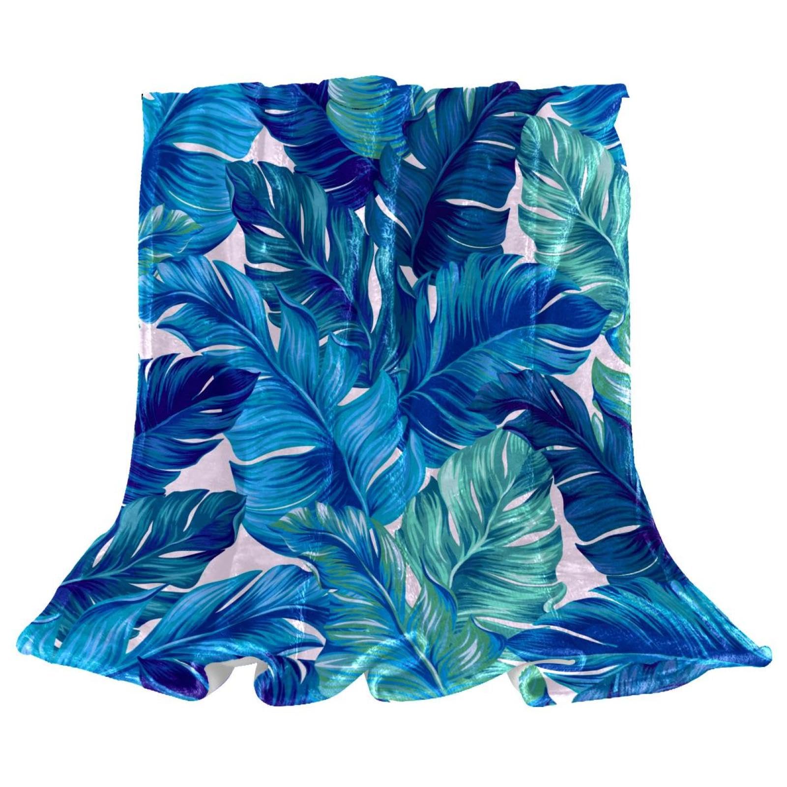 Couverture de lit isolante et légère motif feuilles bleues