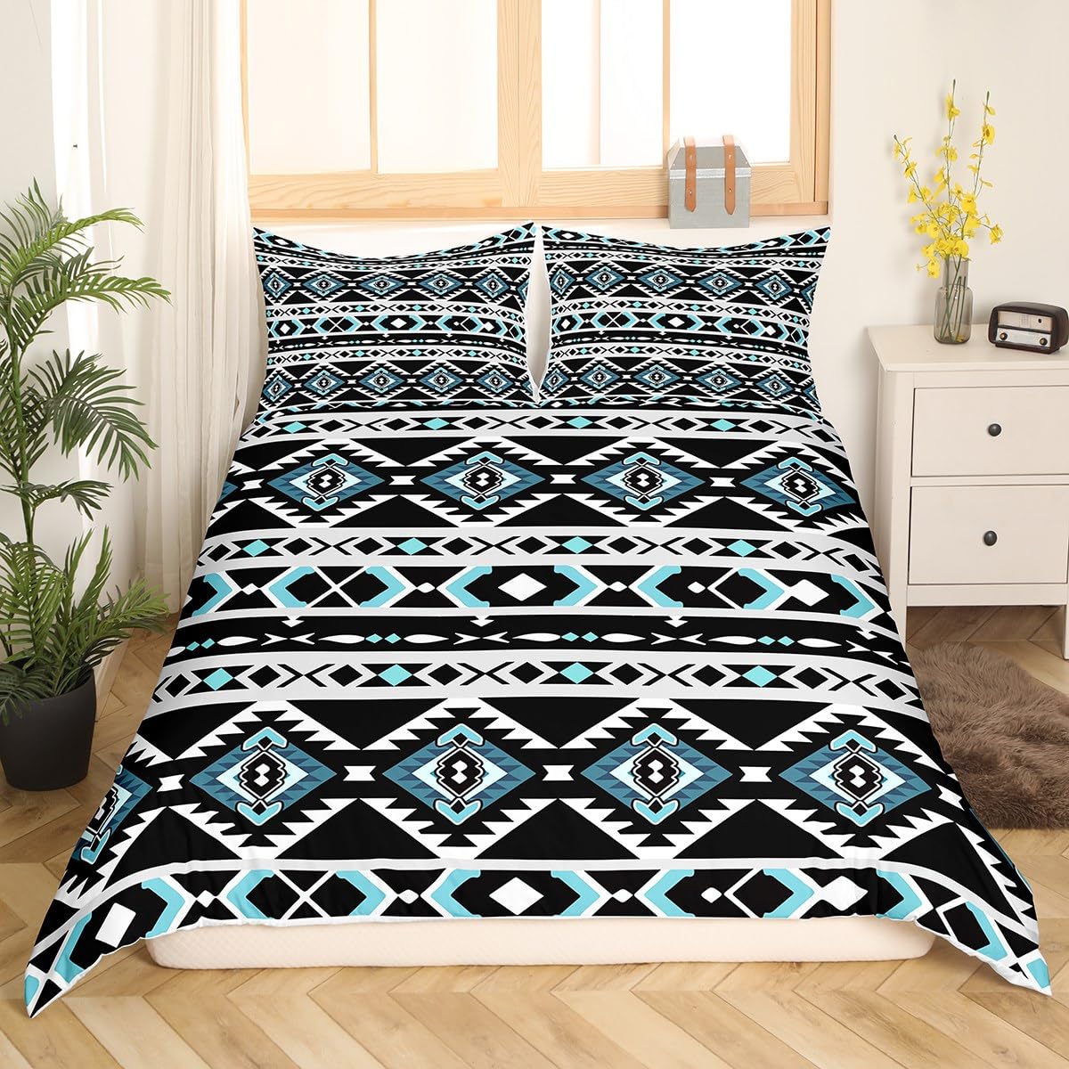 Boho Aztec Bedding Set Western Comforter Cover Kid Boys Girls Cowboy Cowgirl Southwestern Native Duvet Cover Rustic Vintage Retro Ethnic Tribal