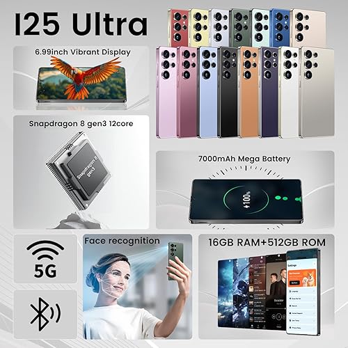 Miniatura 2 de Teléfono inteligente I25 Ultra Desbloqueado Pantalla FHD+ de 6.99", 16GB RAM 512GB, batería 7000mAh, cámara de 108MP+68MP, lápiz óptico incorporado