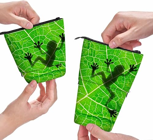 Swono Estuche para lápices de rana, diseño de hojas de sombra de animales, estuche organizador para lápices, estuche de cosméticos para mujeres,