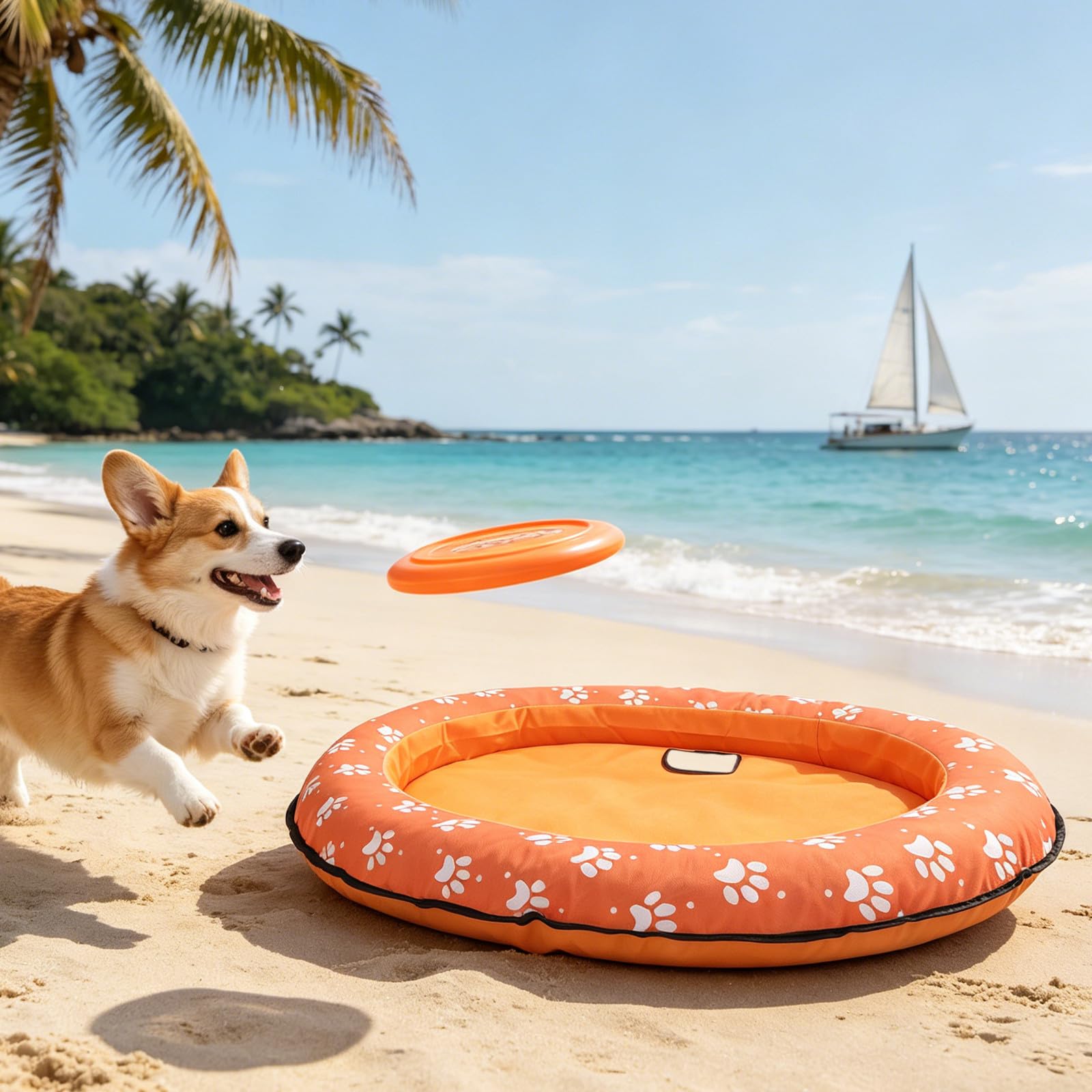 Kleine Hunde-Pool-Schwimmmatte - 96 x 65 cm aufblasbare Hunde-Schwimminsel für Pool - Sommer-Schwimmmatte, Schwimmspielzeug für Strand, See, Fluss (Orange)