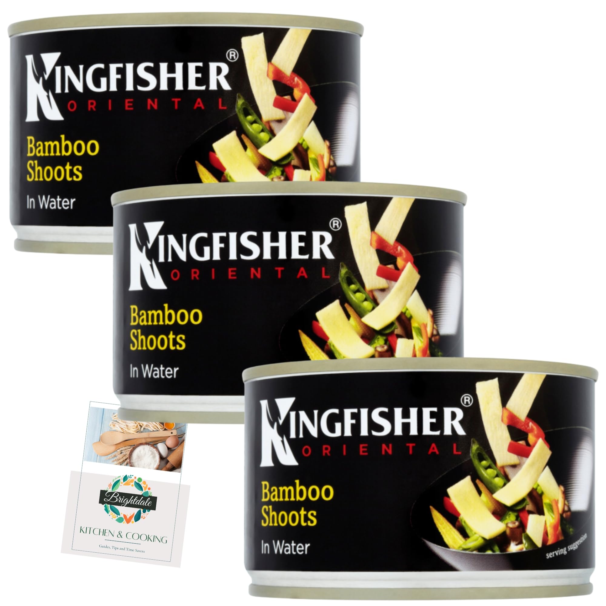 Asian Bamboo Shoots Bundle with Kingfisher Bamboo Shoot In Water 225g 3 Pack + Brightdale Kitchen Booklet