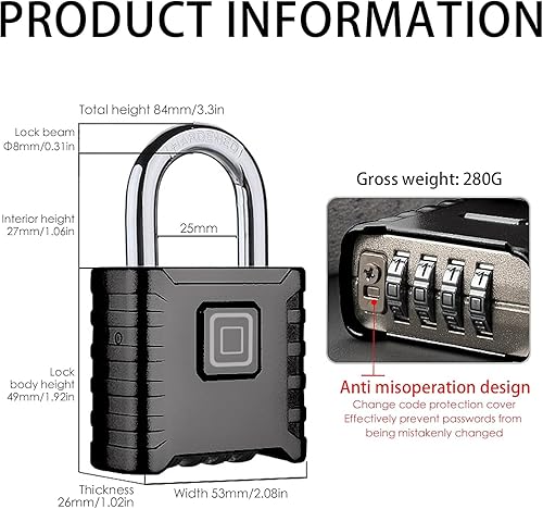 Miniatura 2 de Candado de combinación resistente, tamaño grande de 2.047 in, grillete de 0.315 in, apertura con un solo clic, resistente a la intemperie, para
