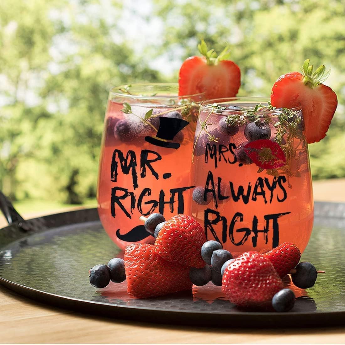 Mr Right Bicchieri da coppia di vino 14 once Calice da vino in cristallo senza stelo Set di tazze, Tazza da matrimonio per gli sposi per coppia Anniversario, Fidanzamento, Natale San Valentino