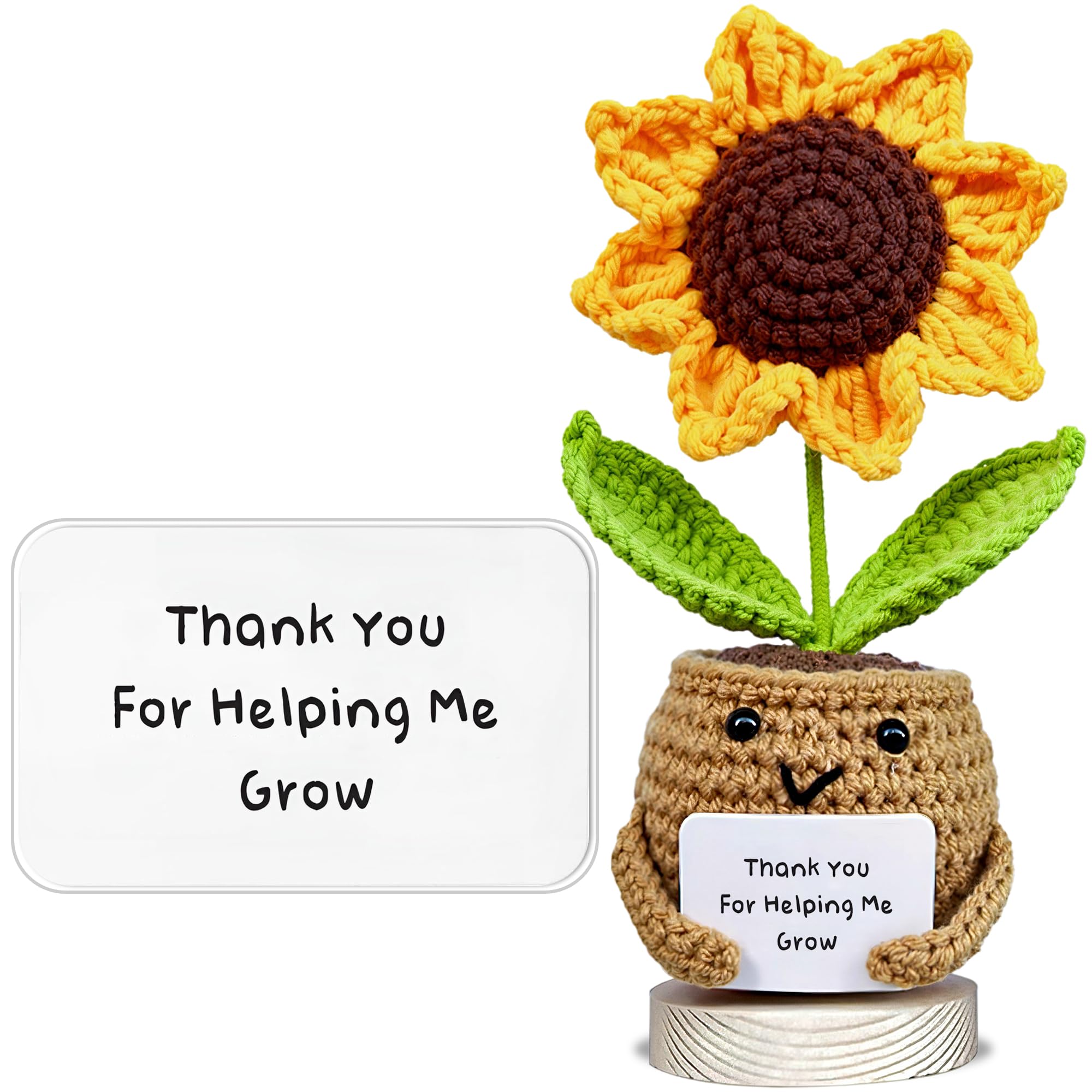 VELENTI Teacher Gifts - Positive Sunflower Doll Crochet with Card - Cute Teacher Appreciation Gift - Thank You For Helping Me Grow Present - Birthday, Christmas, Graduation