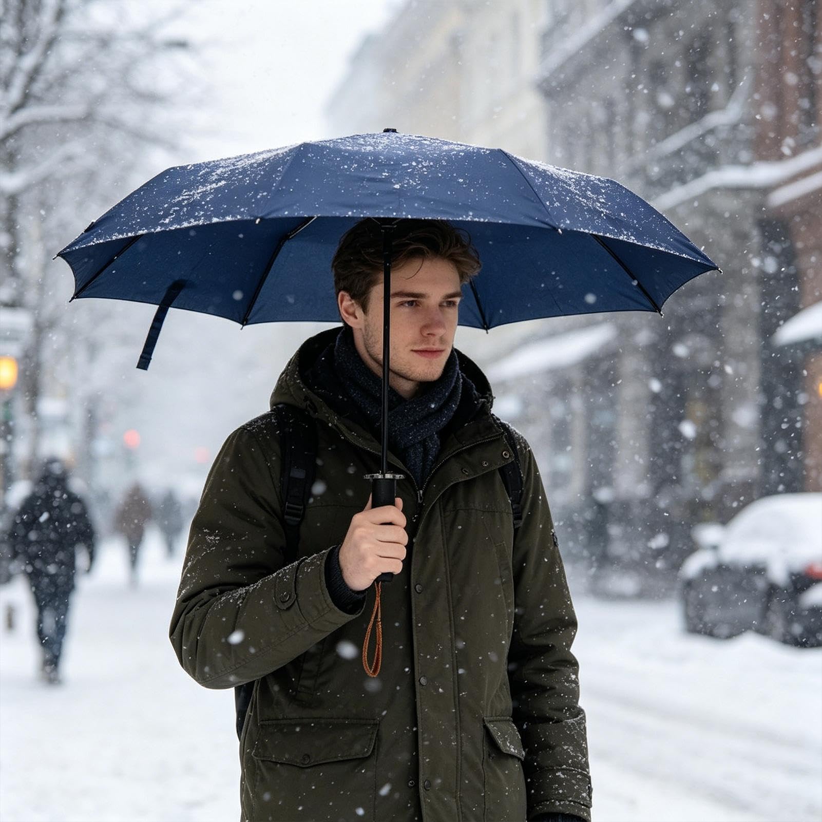 Ombrello da viaggio antivento, tetto anti-UV con manico, apertura e chiusura automatica, ombrello rinforzato, per uomo e donna, sole, pioggia, viaggi, attività all'aperto, viaggi d'affari
