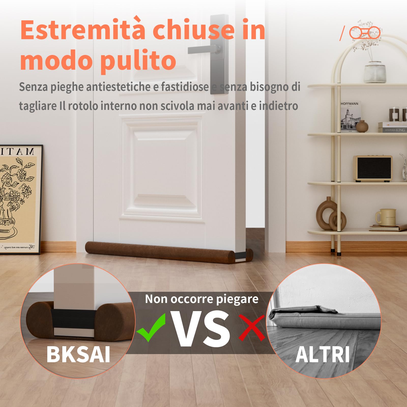 BKSAI Paraspifferi per Porte Paraspifferi Sottoporta | Senza Residui, 90–110 cm, protezione dal freddo, protezione acustica, guarnizione inferiore della porta