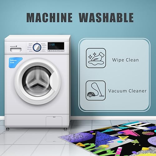 Miniatura 79 de Alfombra retro de los años 70, alfombras de área de 6 x 8 pies, patrón geométrico moderno de mediados de siglo, para sala de estar, dormitorio,