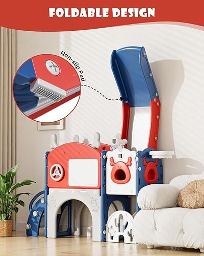 Miniatura 8 de XJD Tobogán infantil 12 en 1 para niños pequeños de 1 a 3 años, nueva actualización con juego de golf, aro de baloncesto, tabla de dibujo para Rojo