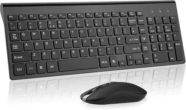 cimetech Wireless Keyboard and Mouse, 2.4G Compact QWERTY UK Layout USB Keyboard and Silent Mouse Set Cordless Slim Mini Design with Number Pad for PC, Desktop, Computer, Laptop, Windows
