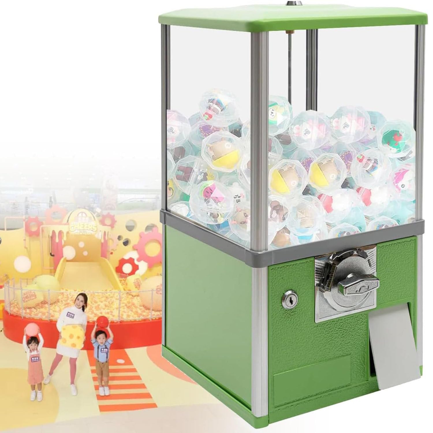 Bonbonautomat, kommerzieller Bonbon-Kaugummiautomat, automatischer Kapselautomat für Einzelhandelsgeschäfte, Hüpfball-Spender für Spieleläden, weiß (Green)