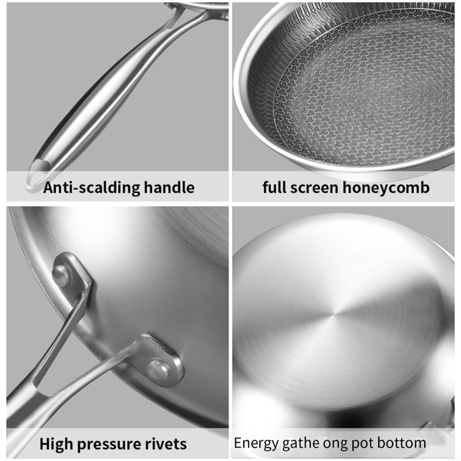 Sartén de acero inoxidable martillada con acabado resistente a los arañazos, distribución uniforme del calor, compatible con todos los tipos de estufas, incluyendo inducción eléctrica de gas