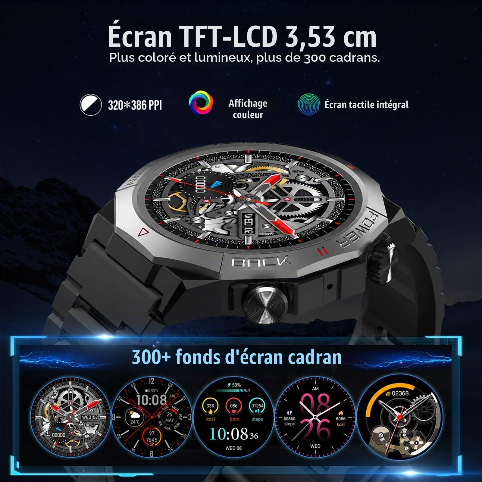 Soudorv Montre Connectée Homme, Militaire Montre avec Appel Bluetooth, Noir