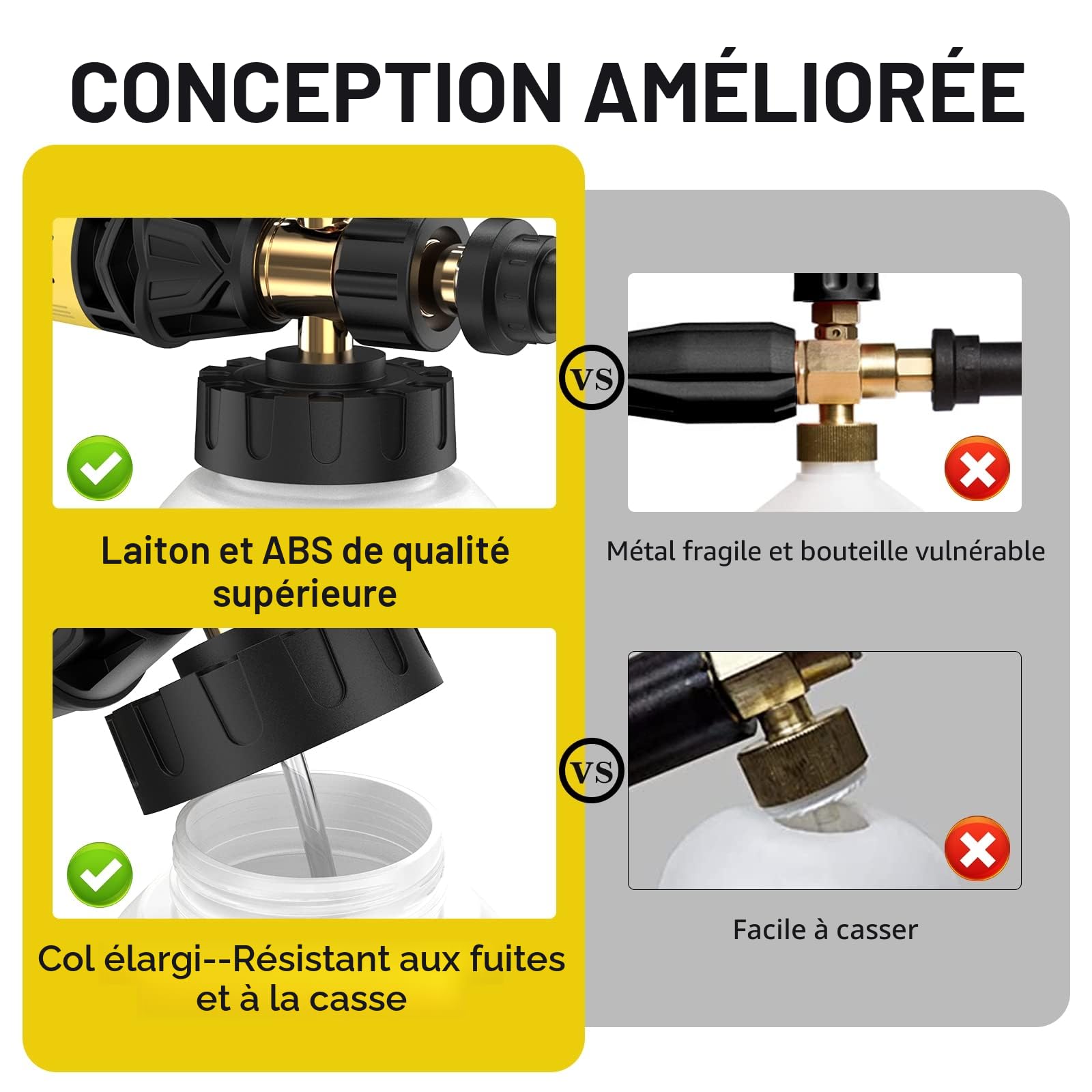 OHAYORI Lance à mousse neige pour nettoyeur haute pression Karcher K2 K3 K4 K5 K6 K7, buse de rechange améliorée, connexion et alimentation, distributeur de savon épais, buse de pulvérisation réglable
