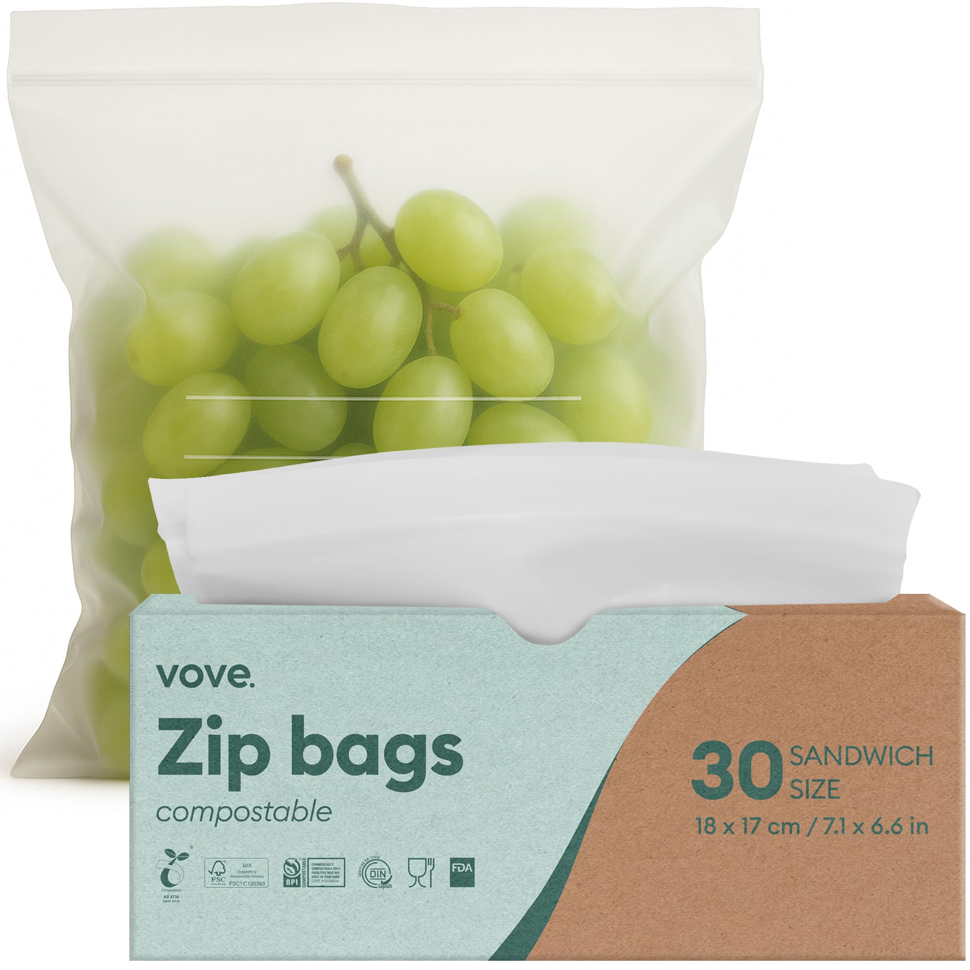 Compostable Sandwich Bags, Medium (Pack of 30) - Freezer Safe, Leakproof, Non-Toxic, Writable Surface for Packed Lunches & Meal Prep, Eco-Friendly