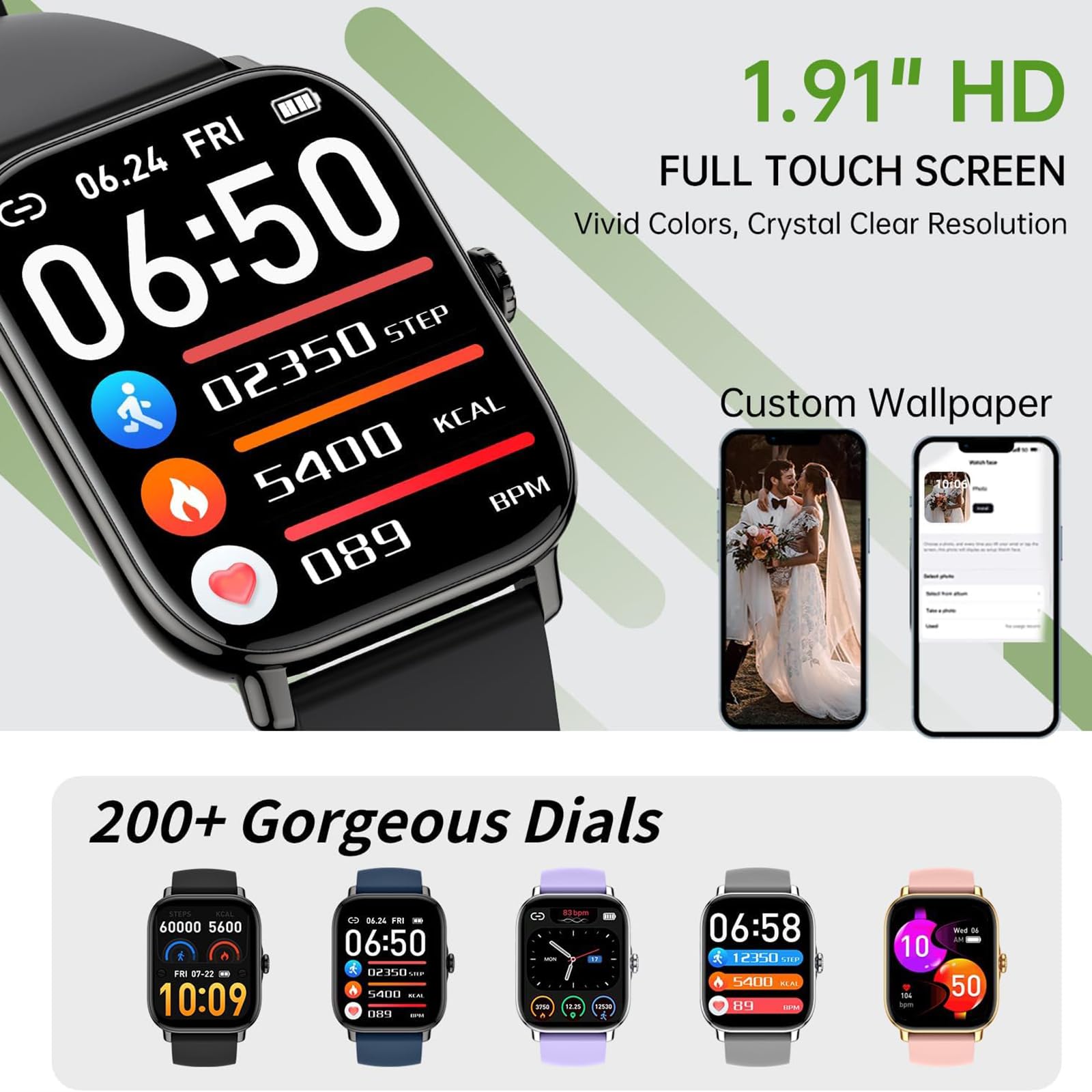 Inteligentny zegarek dla kobiet i mężczyzn z połączeniem Bluetooth, najnowszy 2023 1,91-calowy zegarek HD DIY Dial z monitorem aktywności i monitorem tętna podczas snu,D