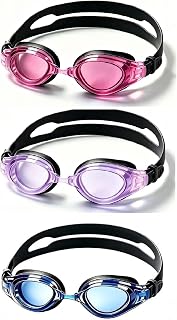 3 Pack Adult Swim Goggles Men Women Teens Anti-Fog UV Protection | Leak-Proof Seal | Easy-Adjust Strap for Secure Fit | 3 Hard Cases Included | Perfect for Pool, Beach & Water Sports