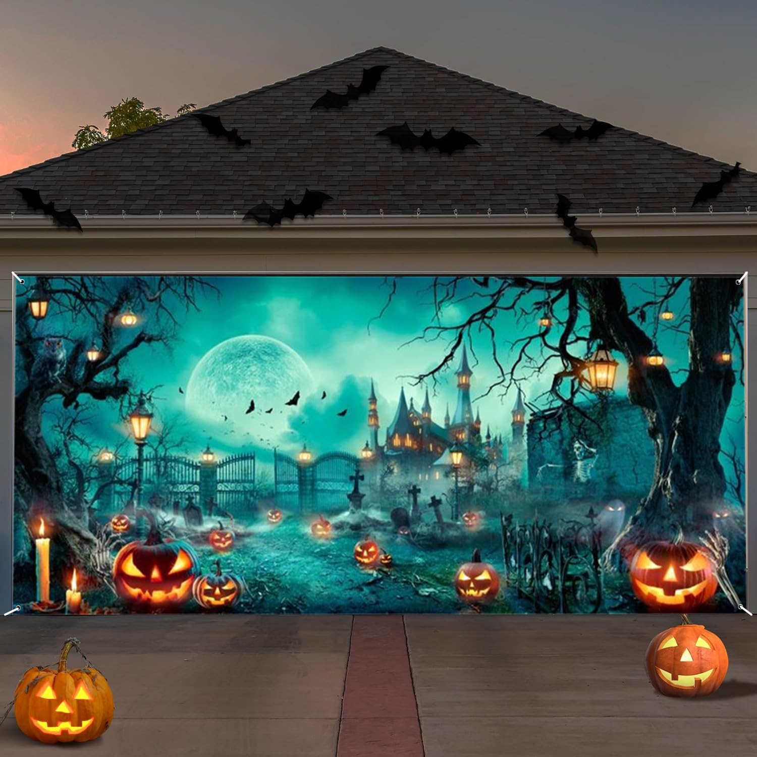 ChloropLastid Halloween Garage Door Decorations Background Large Hanging Backdrop Halloween Garage Wall Decorations Baby Shower Party Indoor Outdoor Decor Banner Cover 12x10ft