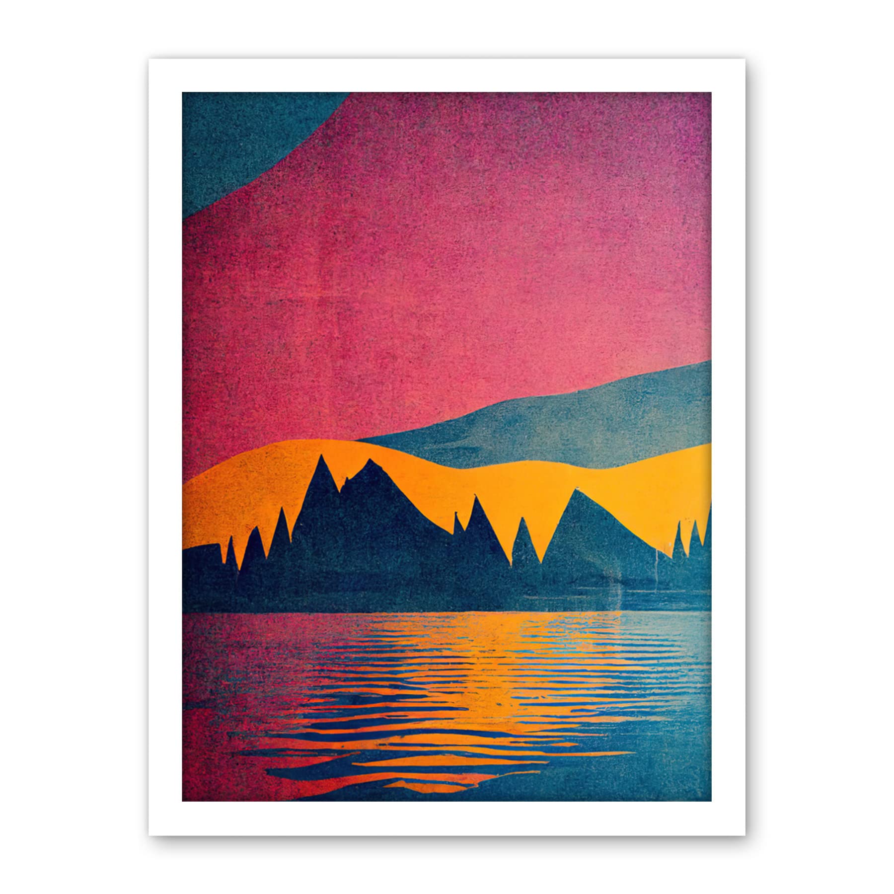 Wee Blue Coo Sunset at Lakeside Modern Colourful Pop Art Design Artwork Framed Wall Art Print 18X24 Inch