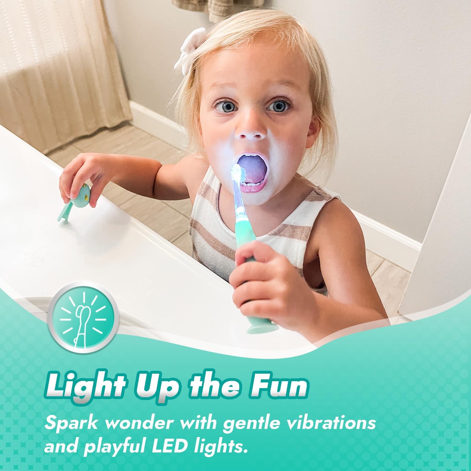 Papablic Toddler Sonic Electric Toothbrush Kids for Ages 1-3 Years, Baby Electric Toothbrush with Cute Dino Cover and Smart LED Timer, 4 Brush Heads (Jo) - Image 3