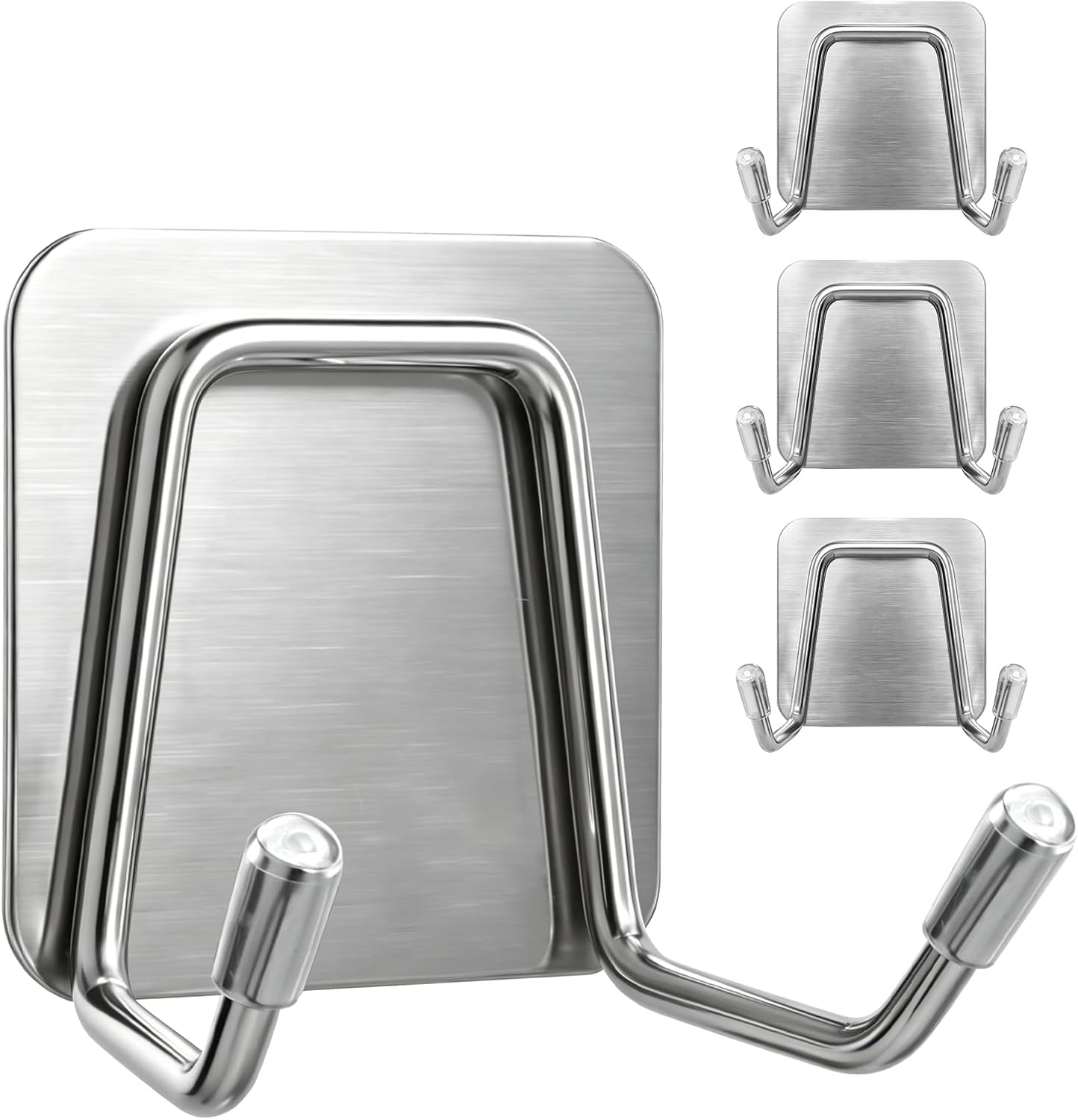Large Self Adhesive Key Holder, Heavy Duty Double Wall Hooks for Hanging - 15lb Max, Rustproof Sticky Wall Hangers for Key, Coat, Bedroom, Outdoor, Kitchen, 14-Day Trial, 3 Pack, Silver