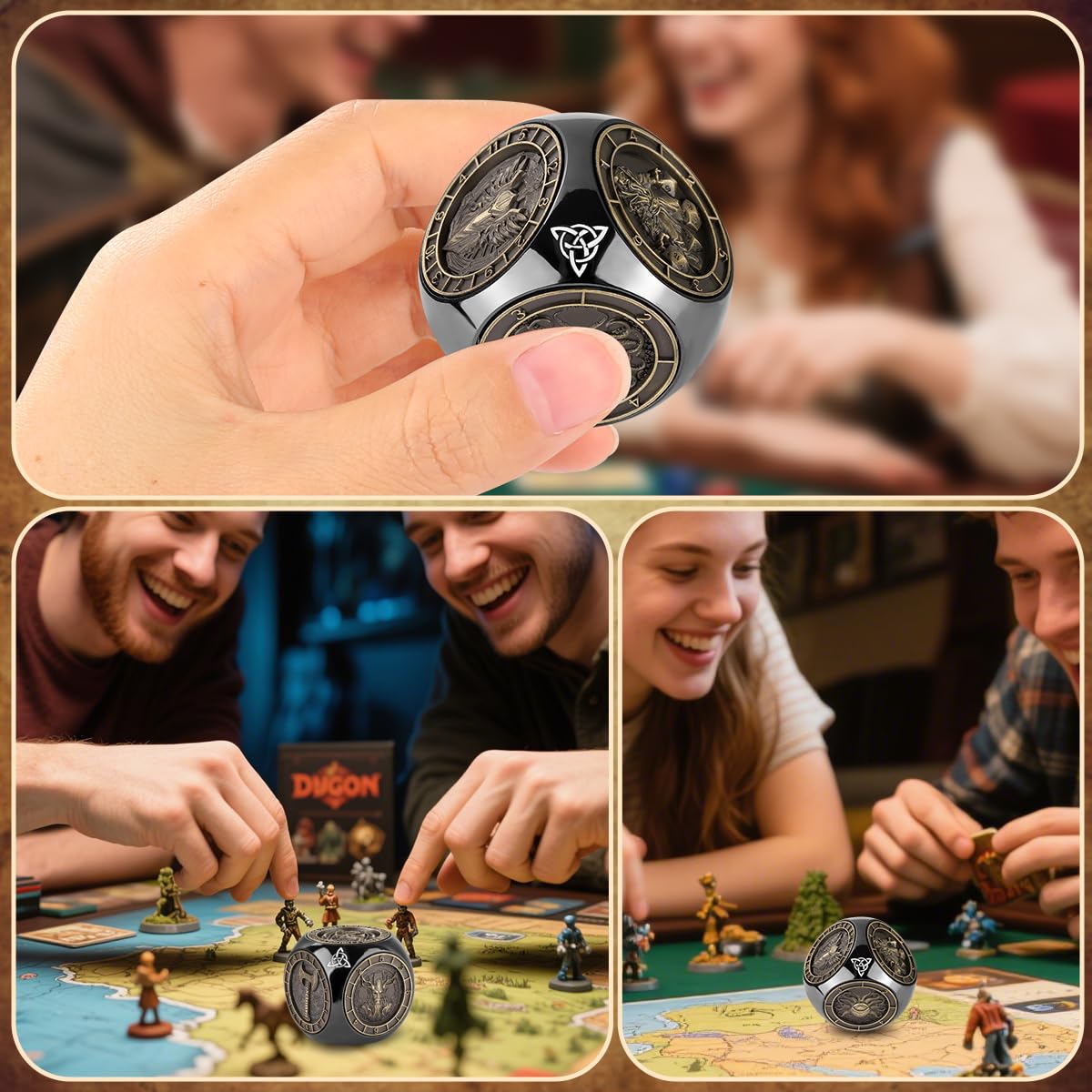Dés Rotatifs du Bout des Doigts DND, 7-en-1 Métallique D&D Dés avec Relief 3D, Dés Polyédriques Tournants D&D, Cadeaux DND avec Boîte Cadeau, RPG, Jeu de Rôle, Accessoires de Jeu de Société, Noir