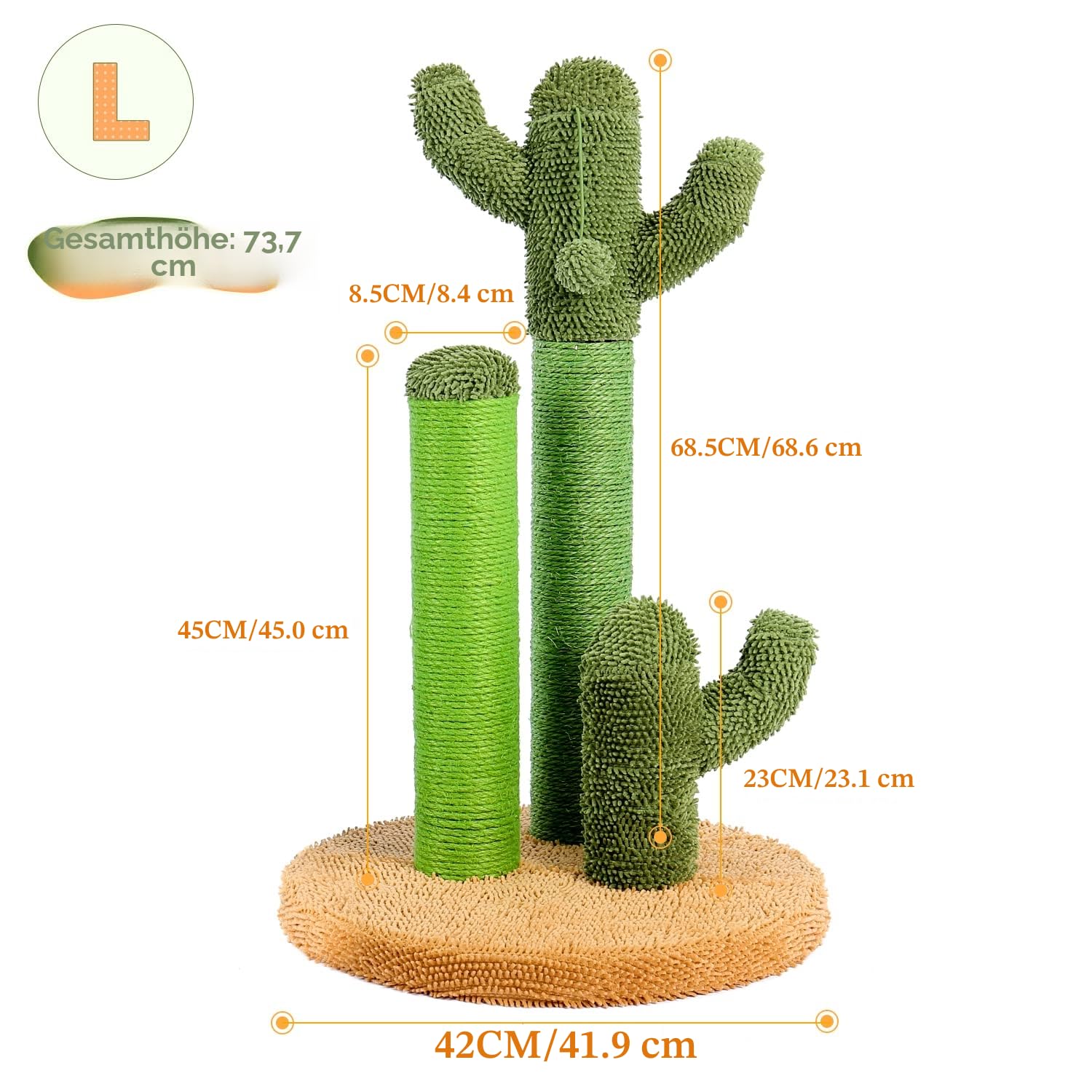 PAWZ Road Kratzbaum Kaktus, kreatives Katzenbaum-Design, 3 Pfosten in 1 Set, braun, L 68,5 cm
