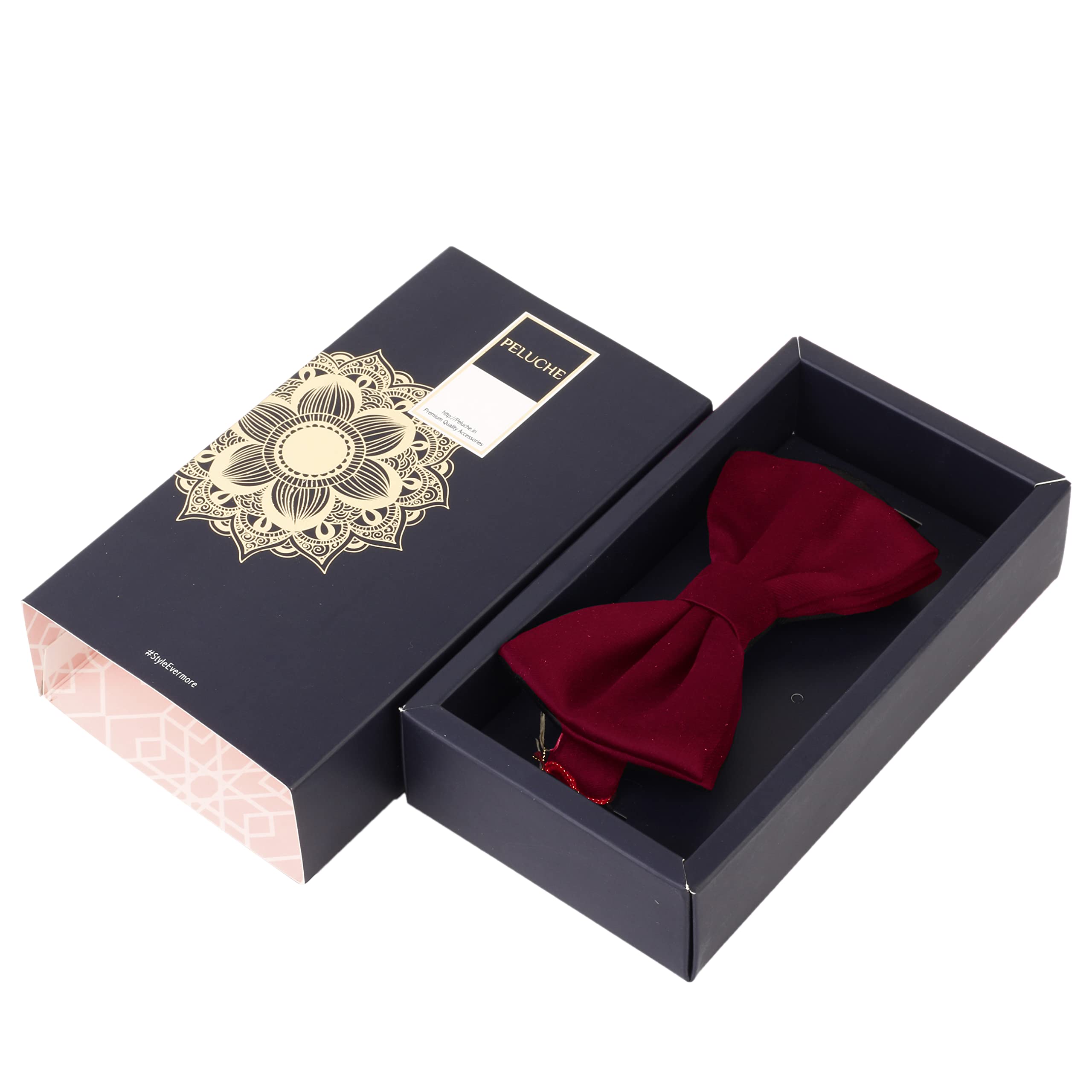 Peluche Essentials Premium Satin Maroon Bowtie for Men- Comes in a Gift Box - Image 4 thumbnail