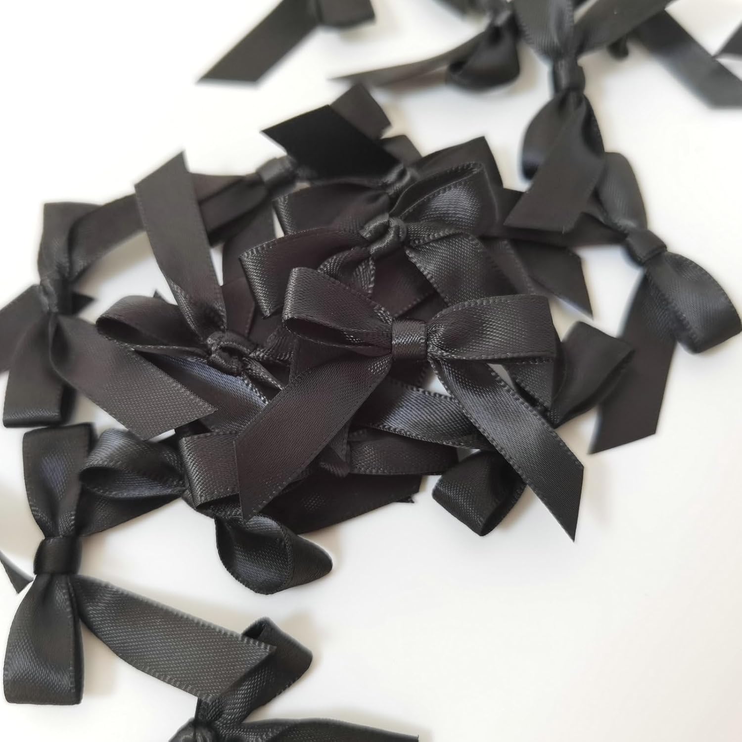 50pcs 1-1/2" Mini Black Satin Ribbon Bows Without Twist Ties for Crafts Gift Wrapping Packing Christmas Decoration (Black) - Image 7