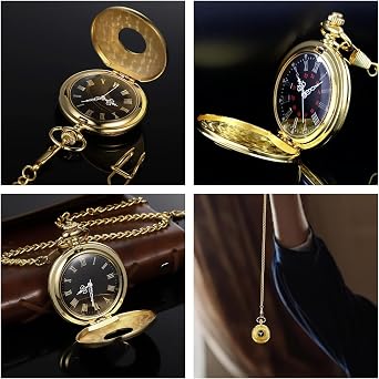 Mens Pocket Watch and Chain Vintage Roman Numerals | Precise Quartz Movement, Detachable Chain, Zinc Alloy Material, Vintage Roman Numerals