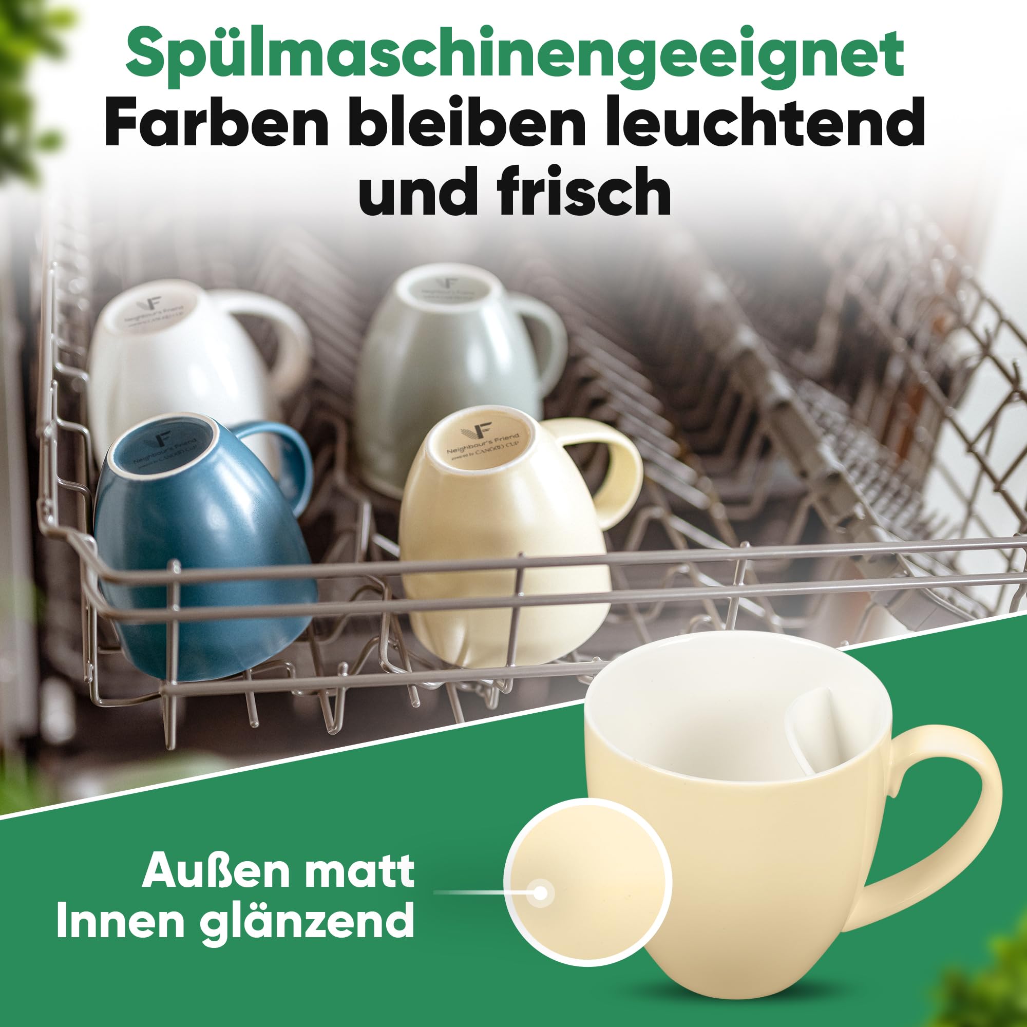 Neighbour's Friend Patentierte Teetasse beige mit Beutelablage I Keramik Tasse groß 325ml I Teebecher Steingut I Keramiktasse für Tee I Spülmaschinengeeignet Teetassen I Modernes Design für Teetrinker