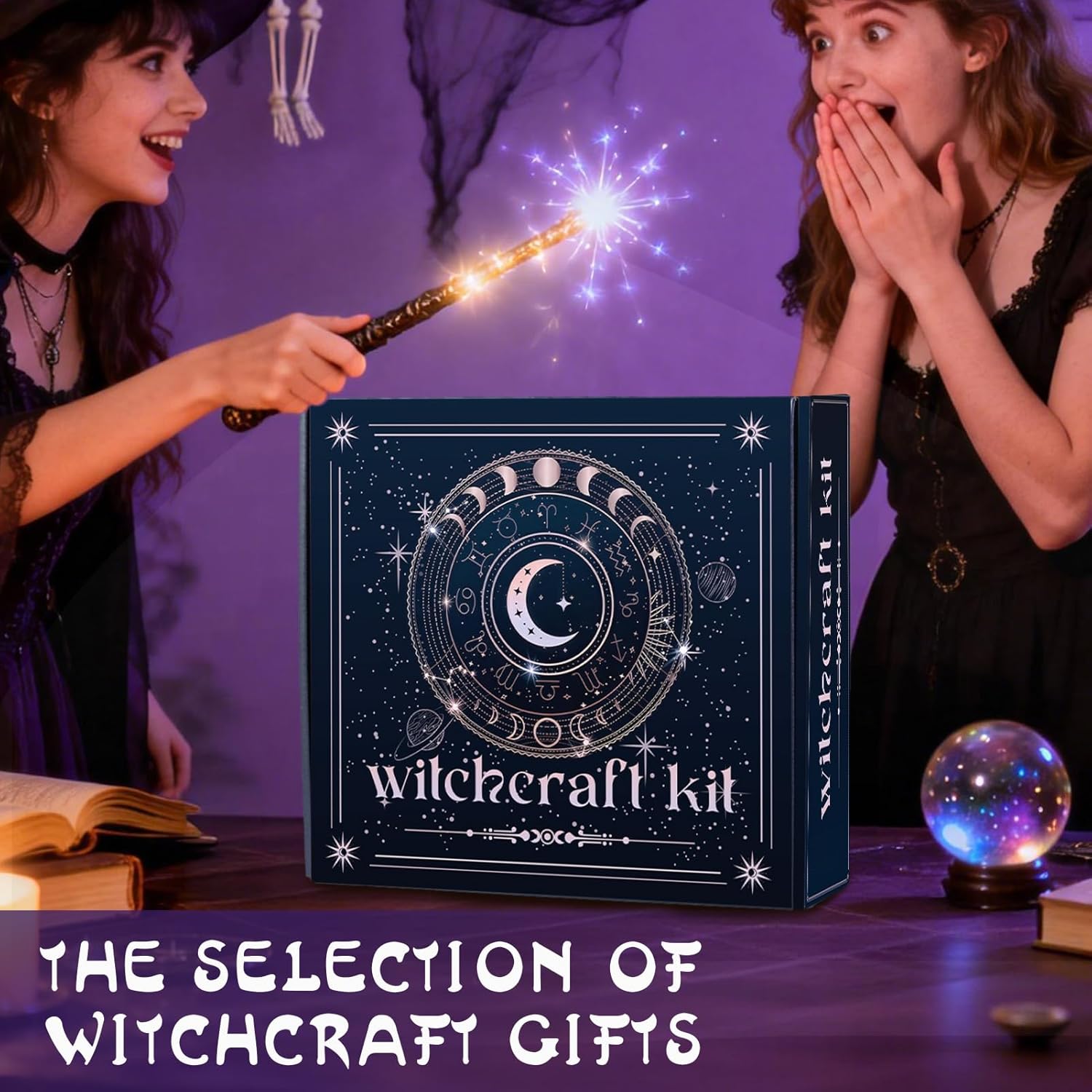Witchcraft Kit, 67pcs Witchcraft Supplies Include Spell Candles Dried Herb Crystal Parchment, Witchy Gifts for Women, Wiccan Supplies and Tools for Beginners. (AA)