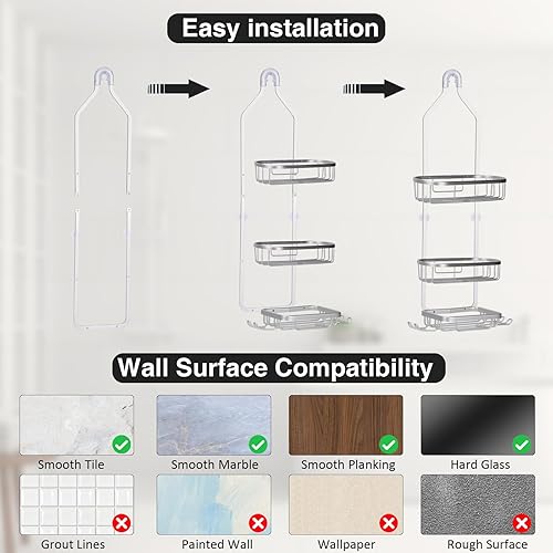 Miniatura 5 de NEWPIC Organizador de ducha sobre el cabezal de ducha, aluminio inoxidable sobre el cabezal de ducha con soporte para jabón y ganchos, organizador