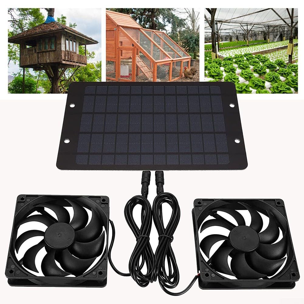 Solarpanel-Lüfter-Set, 10 W, 12 V, wasserdicht, solarbetrieben, Doppelventilatoren, Ventilator für Camping, Wohnwagen, Yacht, Gewächshaus