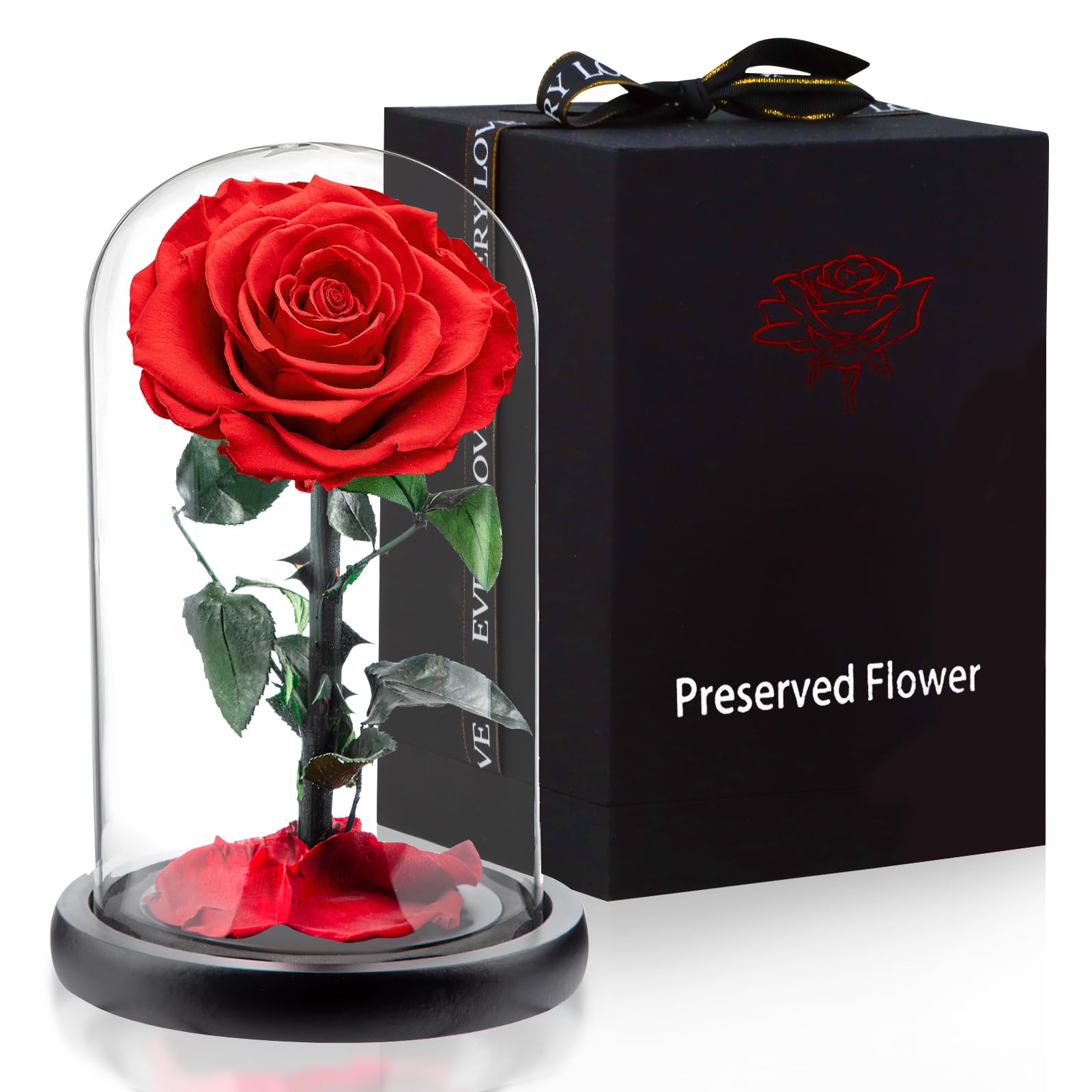 Rosa Stabilizzata Vera in Vetro, Rosa Eterna Realizzati con Rose | vere, Fiori Stabilizzati Sotto Vetro a Cupola, Regalo Donna Compleanno, Regalo Mamma, Regalo Fidanzata, Moglie,rosso