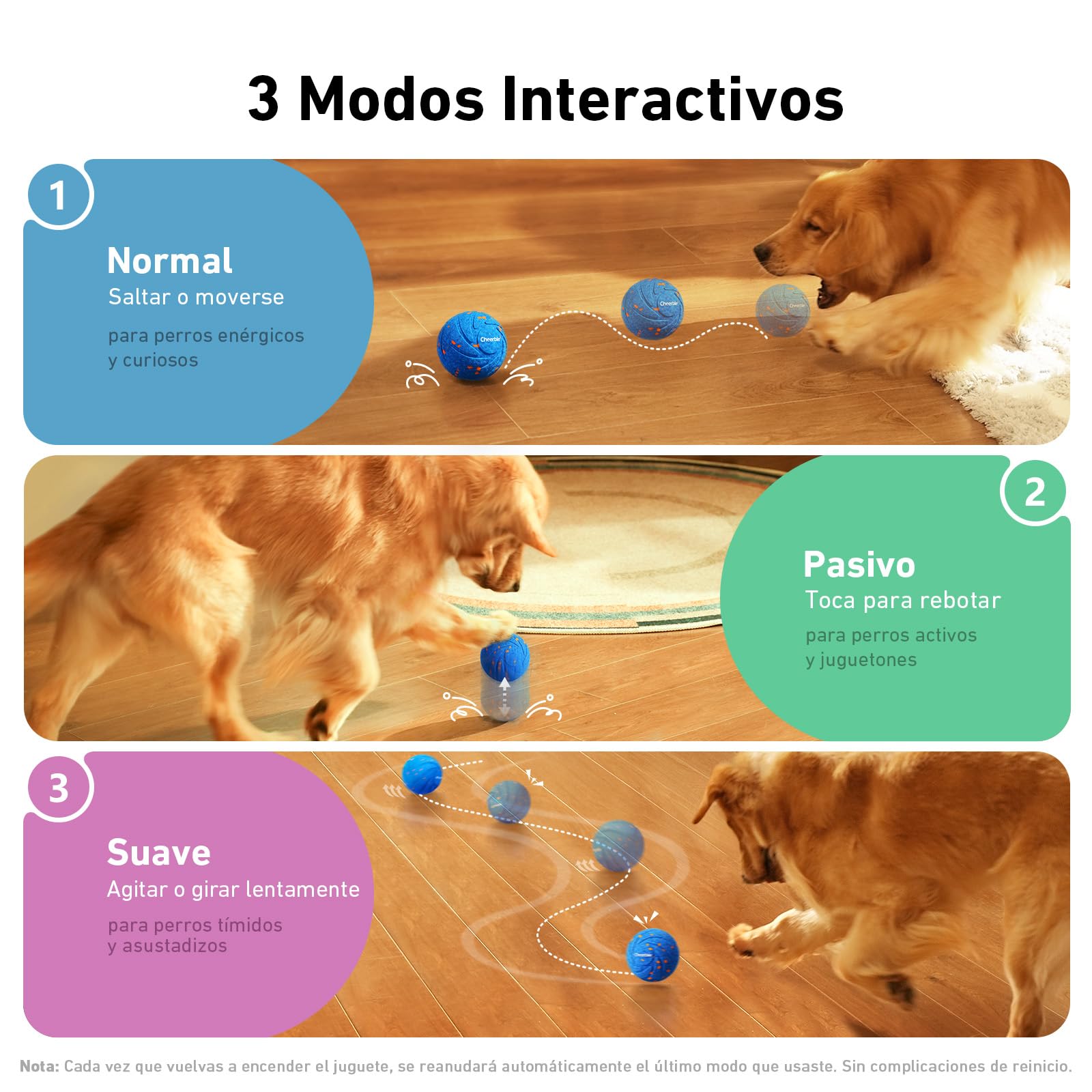 Cheerble Wicked Ball Air - Pelota Interactiva Perro, Automática Juegos para Perros, Juguete Inteligente con 3 Modos Recargable, Regalo de Cumpleaños para Perros Medianos y Grandes - Azul