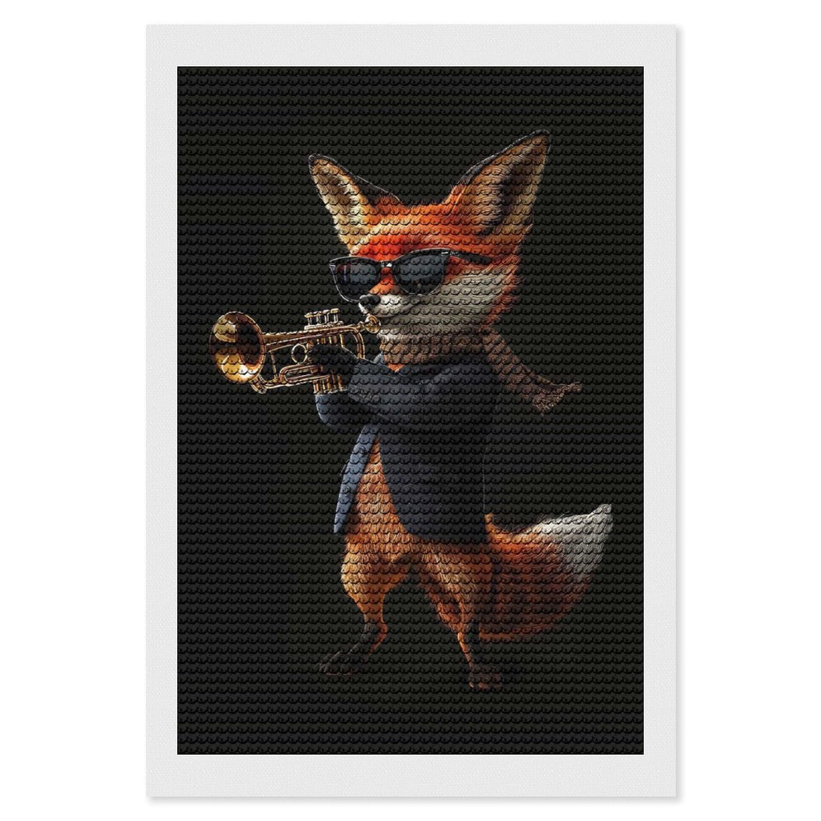 Junmoney Fox Trumpet Diamond Painting Set 8"x12", Sparkling Round Gems, Decorate Your Room, Fun Craft Experience, Modern Decor
