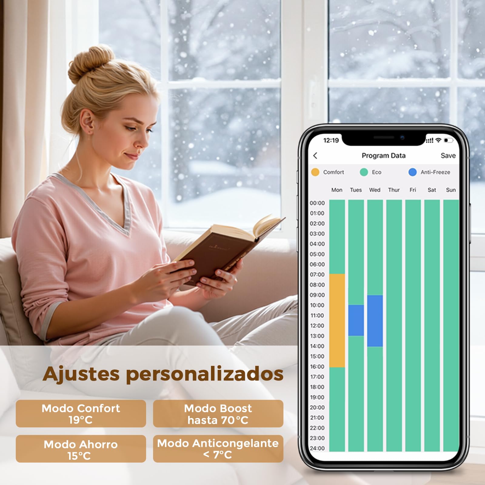 S'AFIELINA Barra calefactora con termostato 600W con WiFi, programable y Control de Temperatura, Acero Inoxidable, Compatible con Resistencia para toallero eléctrico, Blanco