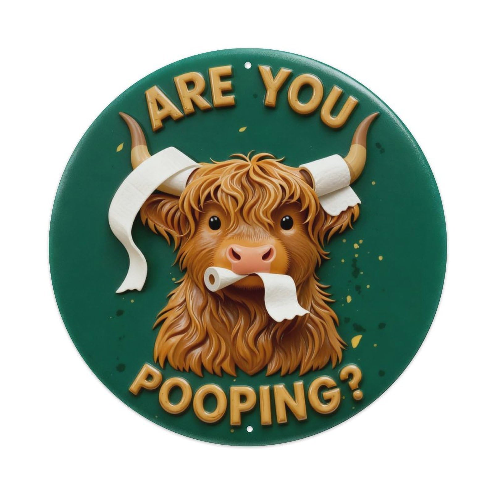 Cow With Toilet Paper Round Metal Tin Sign Vintage Wall Decor, Bar Garage Cafe Kitchen Home Wall Art Poster 8x8inches