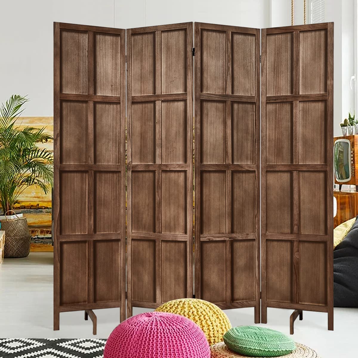 Buy RHF 5.8 Ft.Tall Room Divider with Stand,16" Each Panel,Rustic Folding Privacy Screens,Heavy