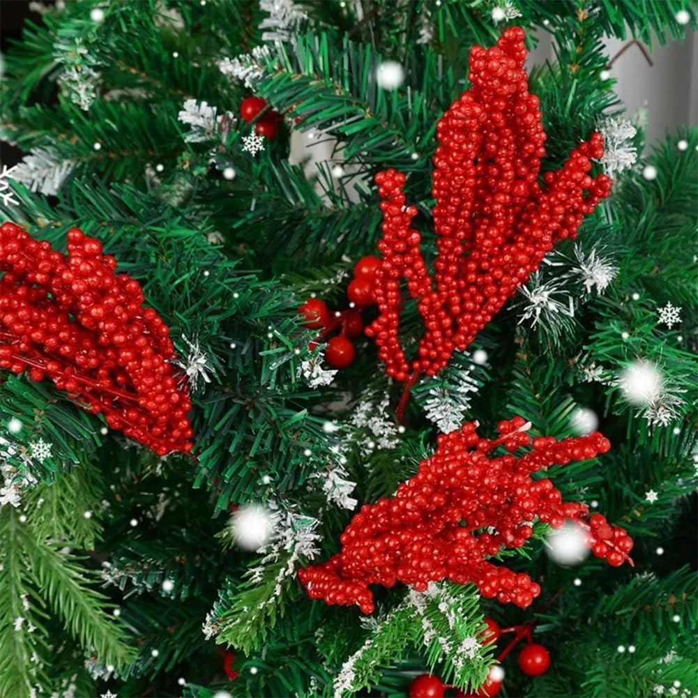 Lot de 20 Branches de Houx artificielles (6 x 32 cm) pour décoration de Noël, couronnes et Loisirs créatifs, Rouge
