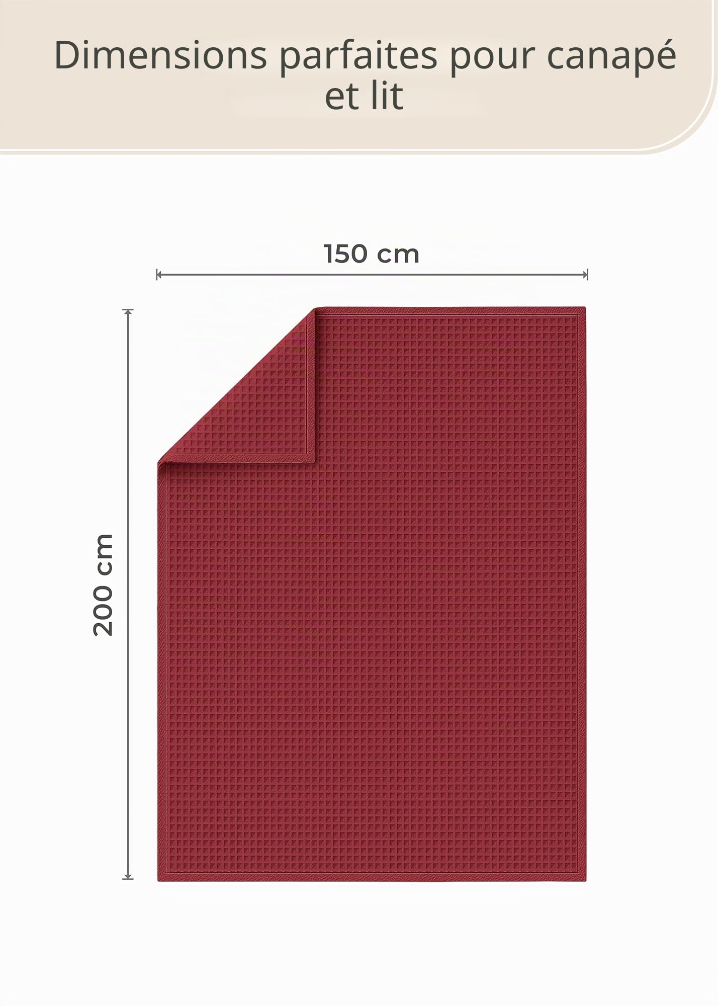 LAYNENBURG Couverture en Coton piqué gaufré Haut de Gamme 150x200 cm - Oeko-TEX 100 - Mélange de Coton Couverture Douillette - Plaid pour la Maison, Le canapé et Le Divan (Bordeaux)