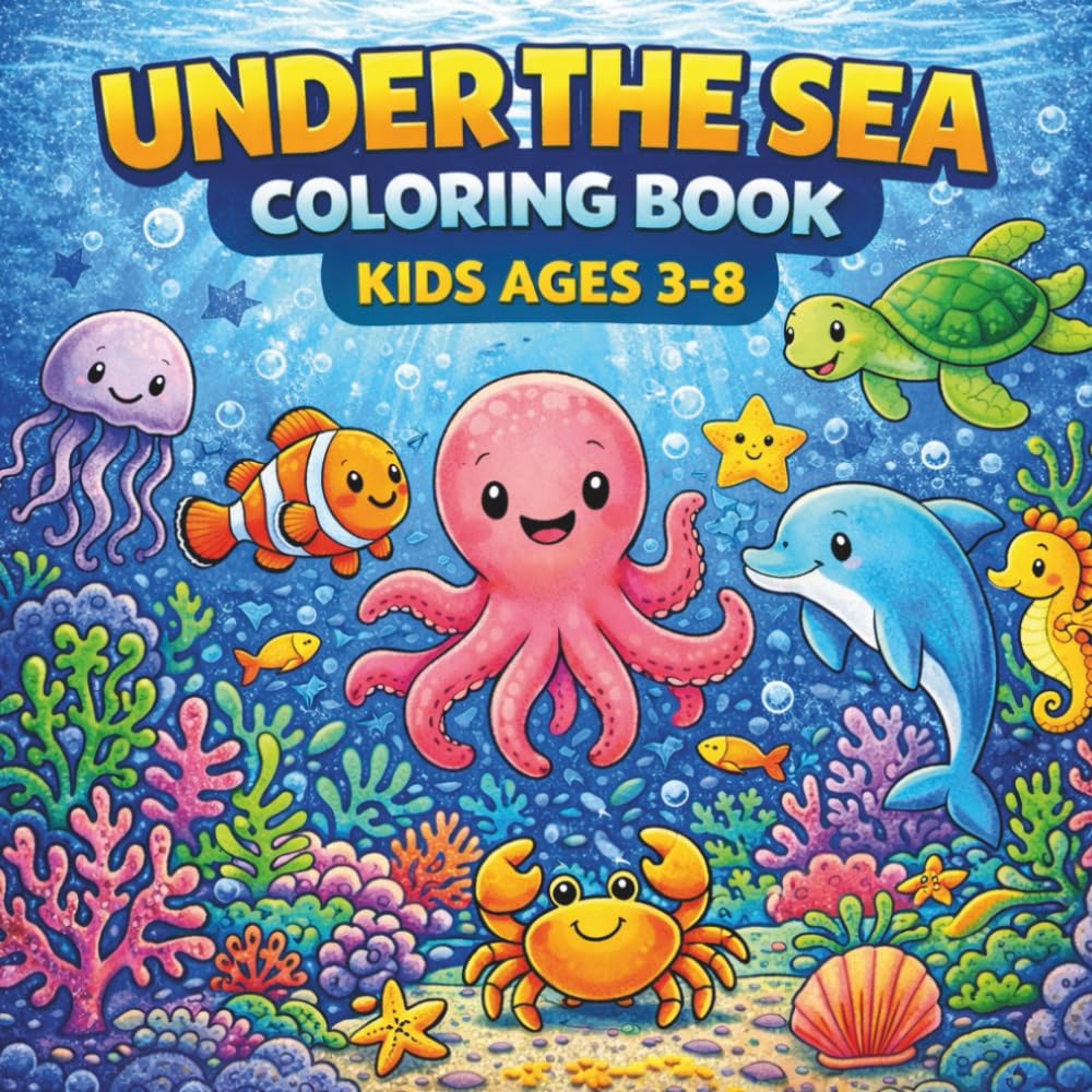 Under the Sea Coloring Book for Kids Ages 3–8: un and Easy Ocean Animals Coloring Pages for Toddlers and Young Kids
