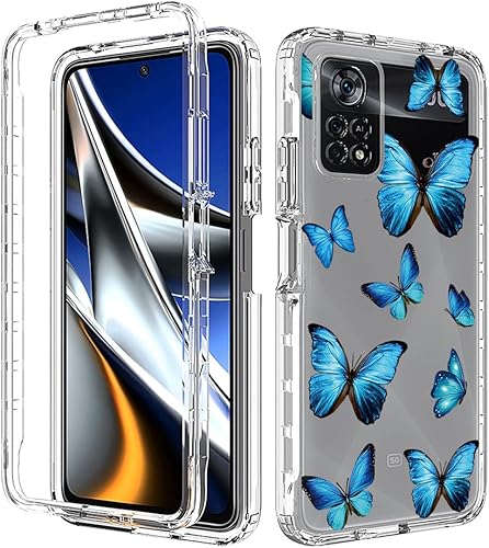 Miniatura 6 de Funda para Poco X4 Pro 5G, 2201116PG Funda con protector de pantalla de vidrio templado, cuerpo completo transparente floral TPU Slim Funda