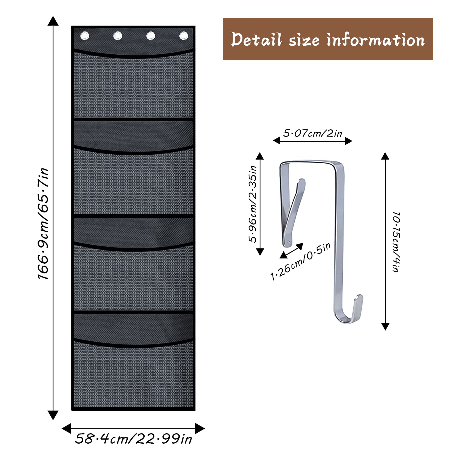 Organisateur Suspendu Multi-Poches Pour Porte - Tissu Non-Tissé Gris - 84x60 Cm - Avec Crochets - Rangement Maison/Bureau - 10