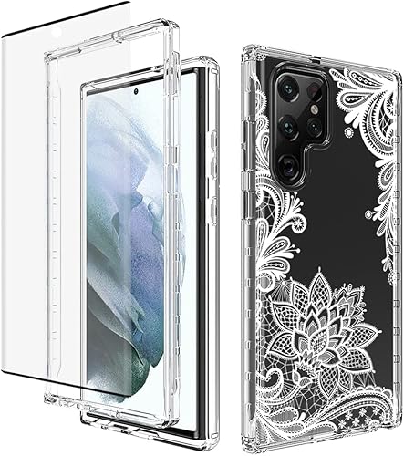 Funda para Galaxy S22 UltraSamsung S22Ultra SM-S908U con protector de pantalla de vidrio templado, funda protectora de cuerpo completo con diseño de
