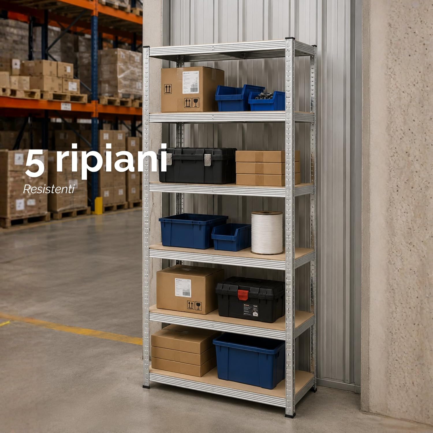 VIRSUS 2 Scaffali in Metallo e MDF a 5 Ripiani, Misura 90x40x180 cm, Metallo Galvanizzato, Montaggio ad Incastro Veloce, Scaffalature per Garage, Magazzino, Portata Max 875 kg -4588