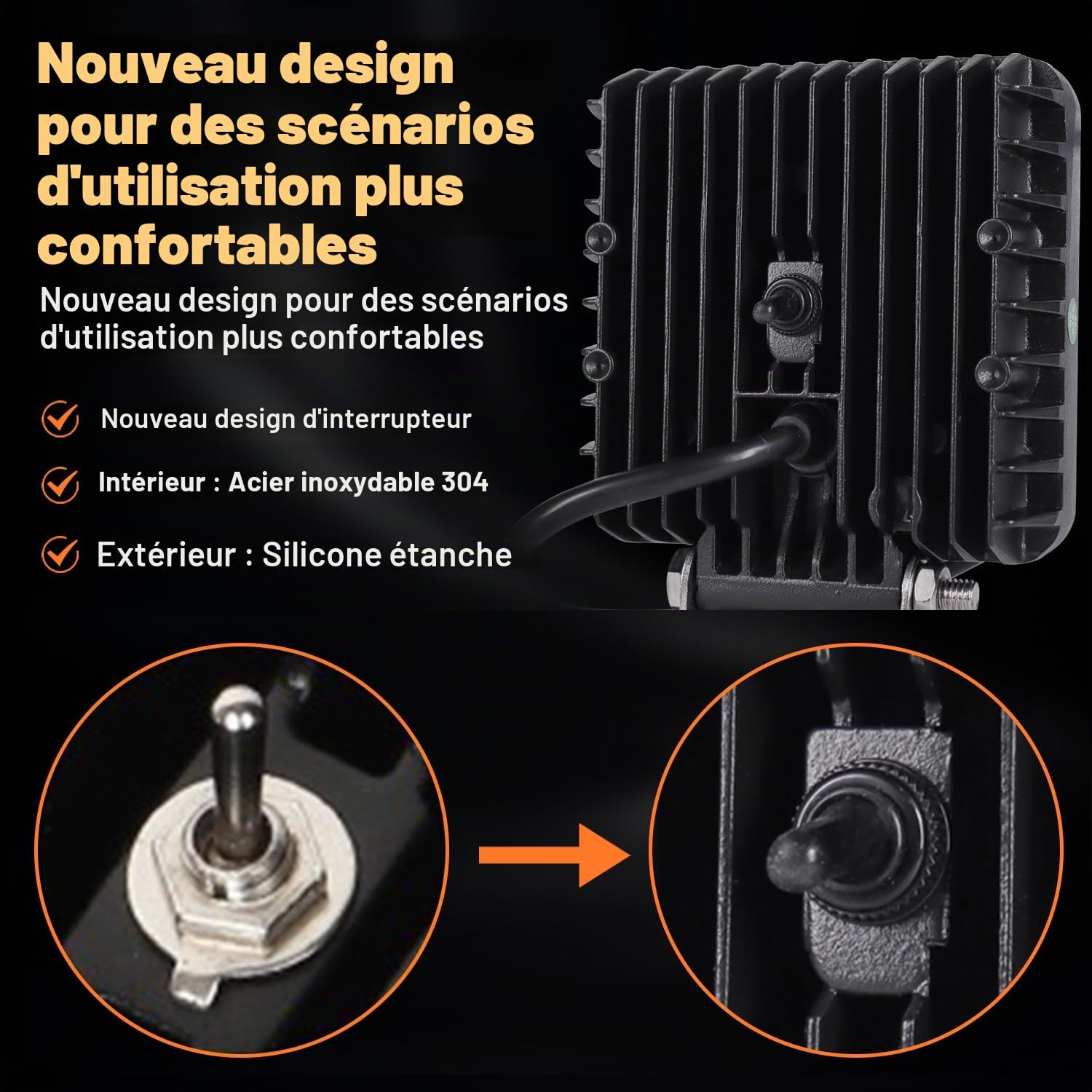AnTom Phare de Travail LED 12V 24V 305W Carré Anti -interféron Lampe de travail étanche IP68 à haute luminosité für Voiture camions SUV, ATV, Lkw, offroad